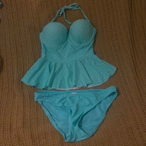 2 piece Teal Xhilaration Peplum Tankini